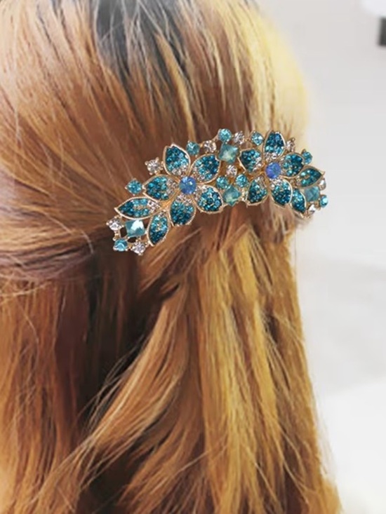 Gold-Tone Floral Crystal Hair Comb - Blue